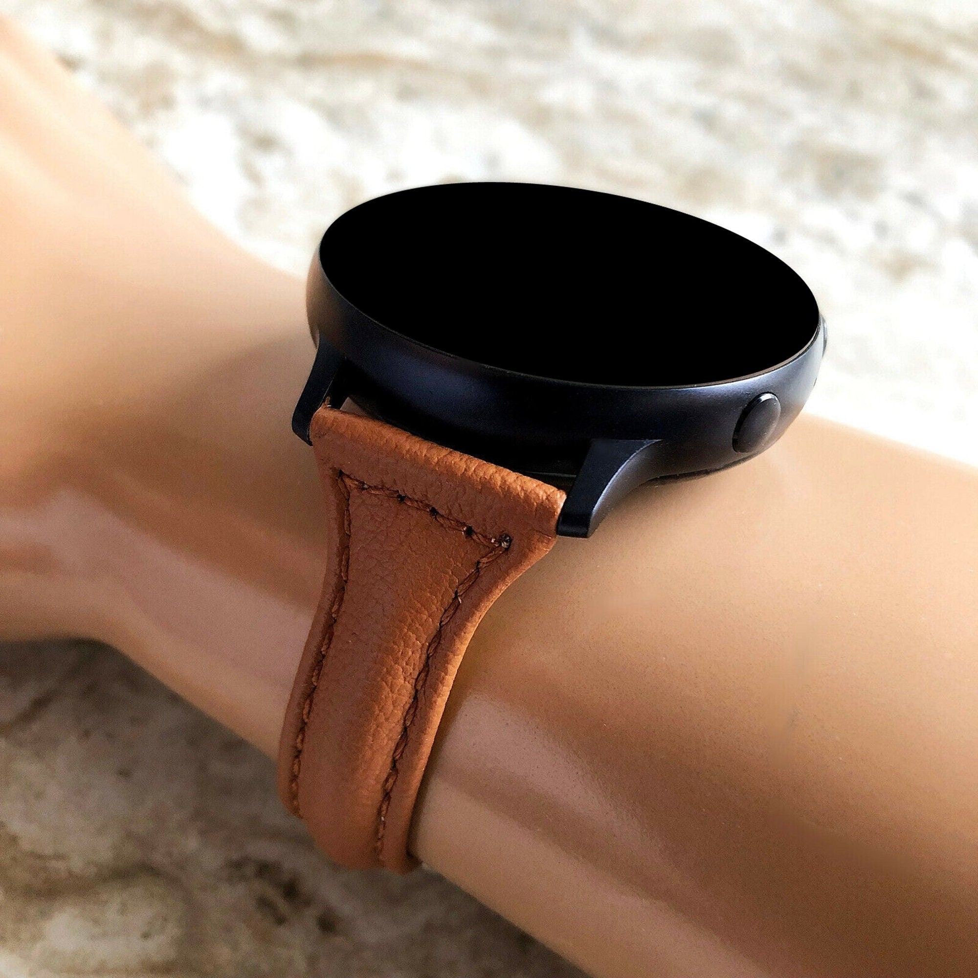 Google Pixel Watch 3 2 1 41mm Band Brown Slim Elegant Leather with Stitches Bracelet Wristband Strap Fashion Accessory Tech Jewelry B20-A